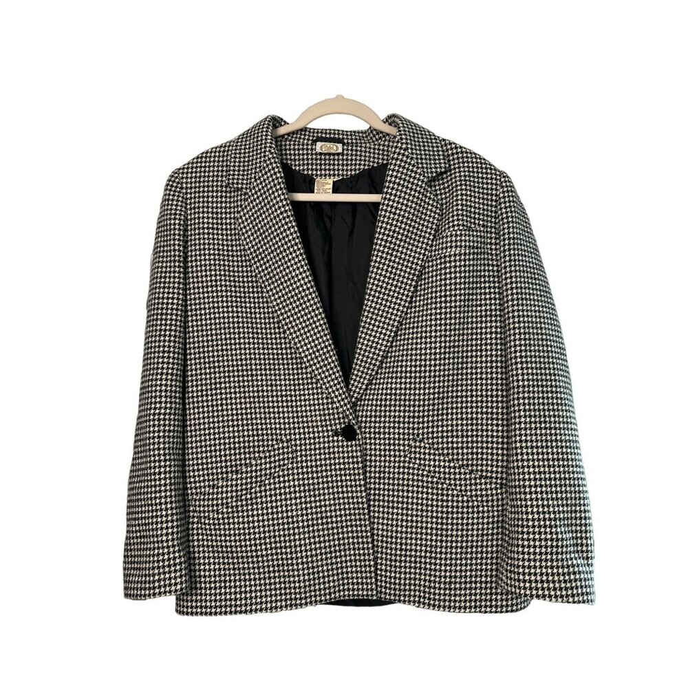 VTG Gray Tweed Blazer Wool Blend Career Business Jacket 8 Women 19"x25"